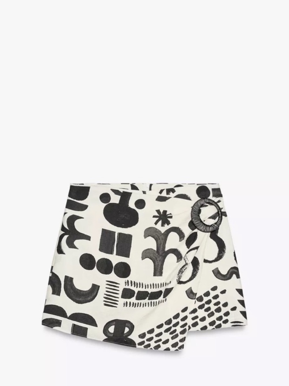 Zara Black & White Abstract Wrap Skort with Ring Detail